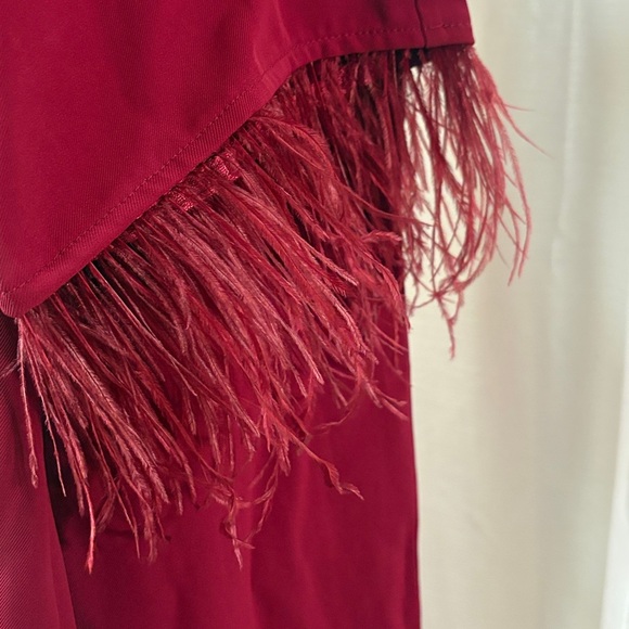 NWT WAYF Paints Suit Set Wide Leg Tailored Trousers Feather Trim Berry Red Small - Picture 7 of 9